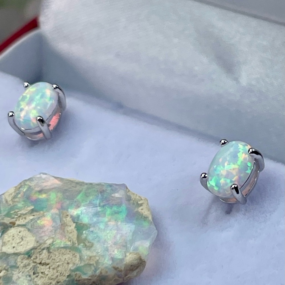 14K 2ct Australian‼️ Opal White Gold Earrings - Picture 11 of 16